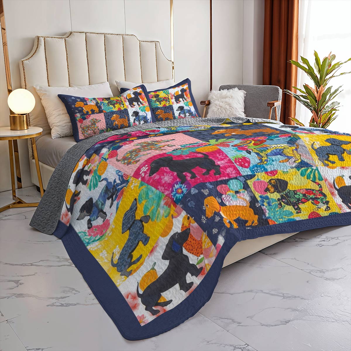Lorva All Season Quilt 3-Piece Set Amazing Tropical Dachshunds