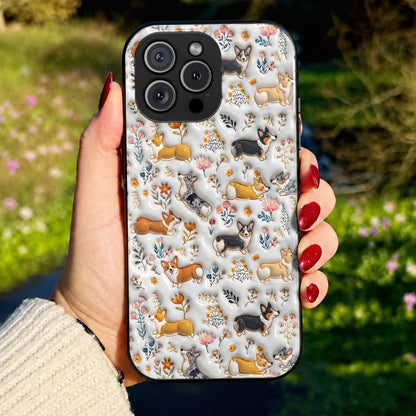 Lorva Corgi Flat Print Phone Case Happy Field Flowers