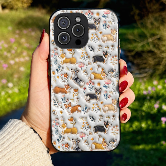 Lorva Corgi Flat Print Phone Case Happy Field Flowers