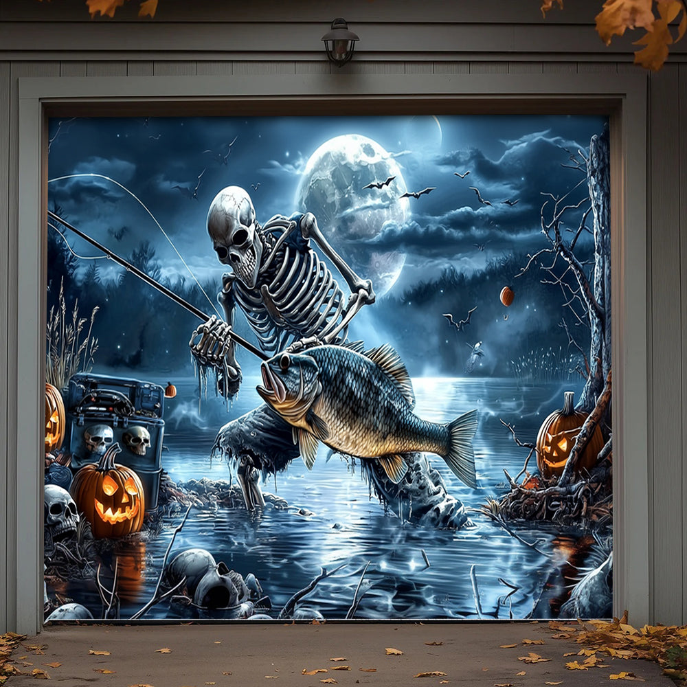 Lorva Halloween Garage Door Banner Decoration Gone Fishing