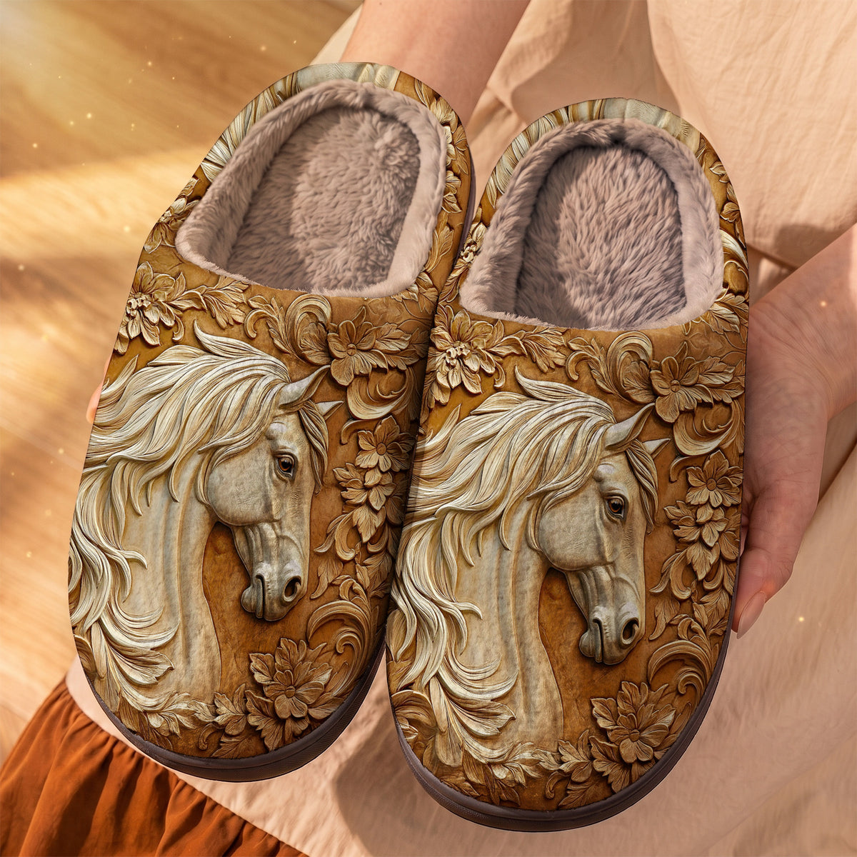 Lorva Horse Fleece Lined Slippers Enchanted