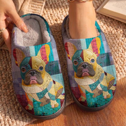 Lorva French Bulldog Fleece Lined Slippers Charming Patchwork