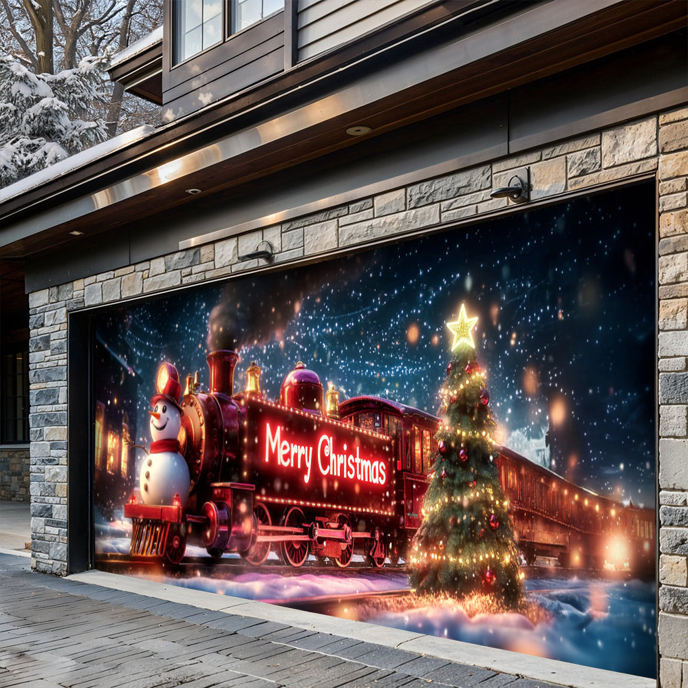 Lorva Christmas Garage Door Banner Decoration Snowman Christmas Night Express