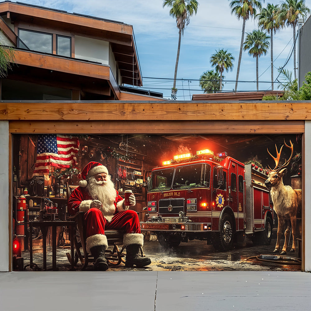 Lorva Garage Door Banner Decoration Christmas Firefighter Garage
