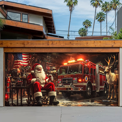Lorva Garage Door Banner Decoration Christmas Firefighter Garage