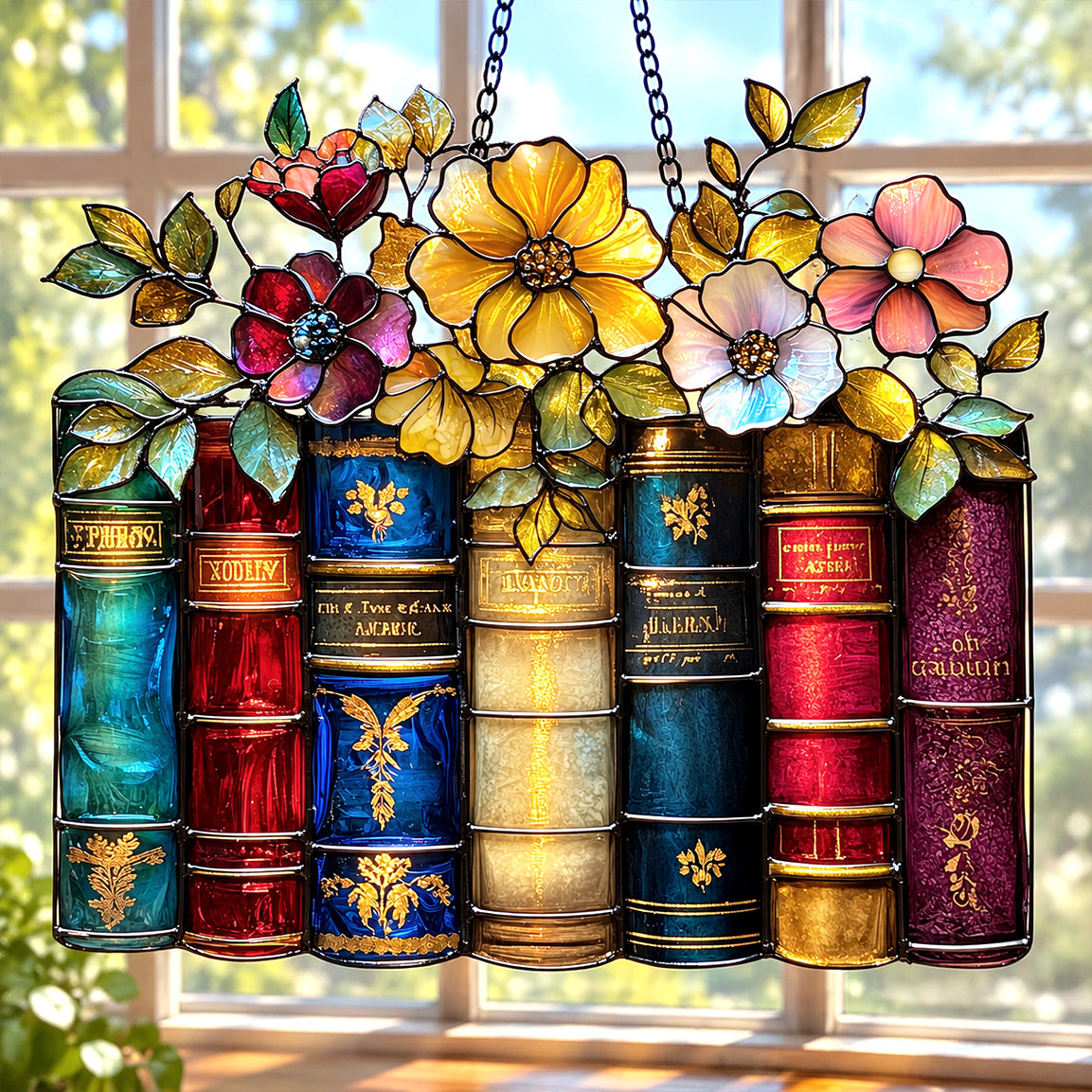 Lorva Reading Suncatcher Gorgeous Floral Books