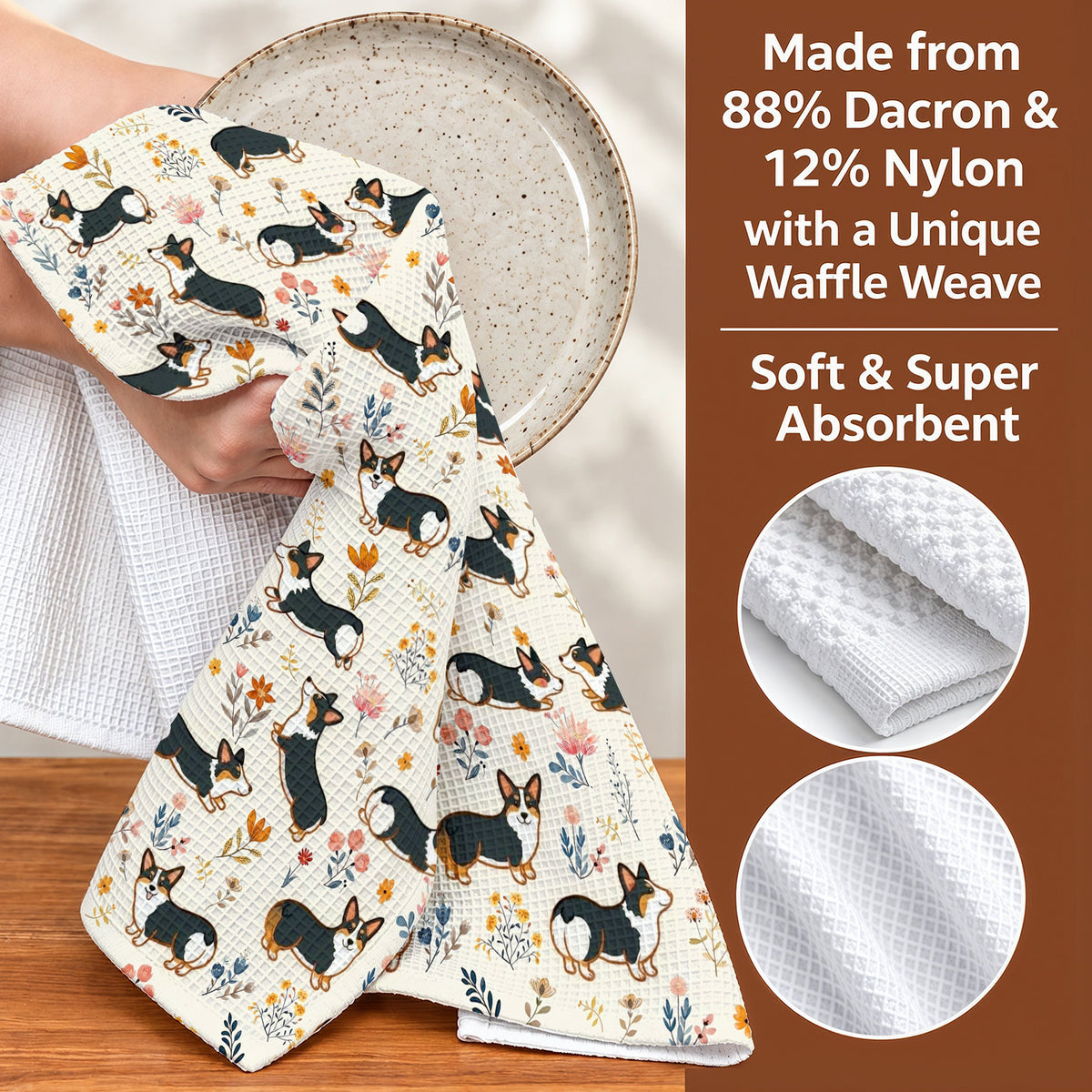 Lorva Corgi Kitchen Towel Joyful Field Flower