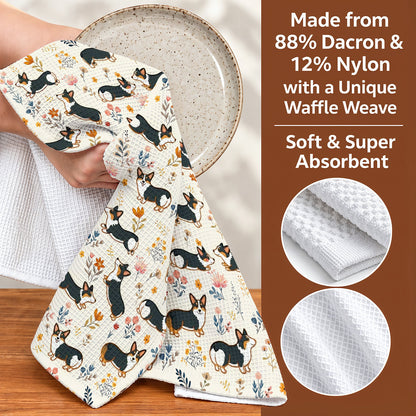 Lorva Corgi Kitchen Towel Joyful Field Flower