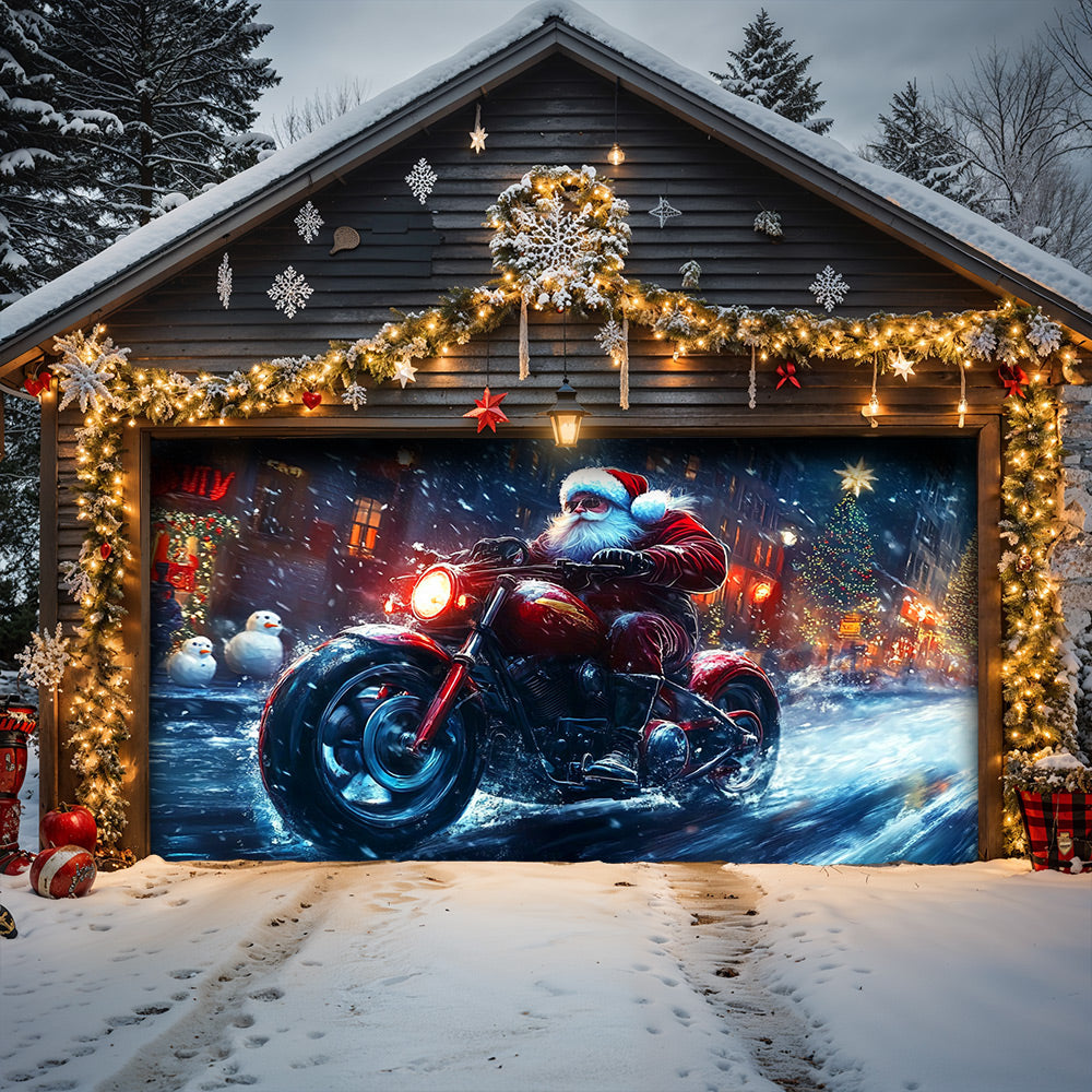 Lorva Christmas Garage Door Banner Decoration Santa’s Holiday Thunder