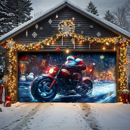 Lorva Christmas Garage Door Banner Decoration Santa’s Holiday Thunder