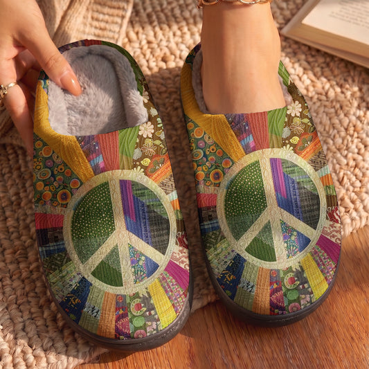 Lorva Hippie Fleece Lined Slippers Happy Field Flowers