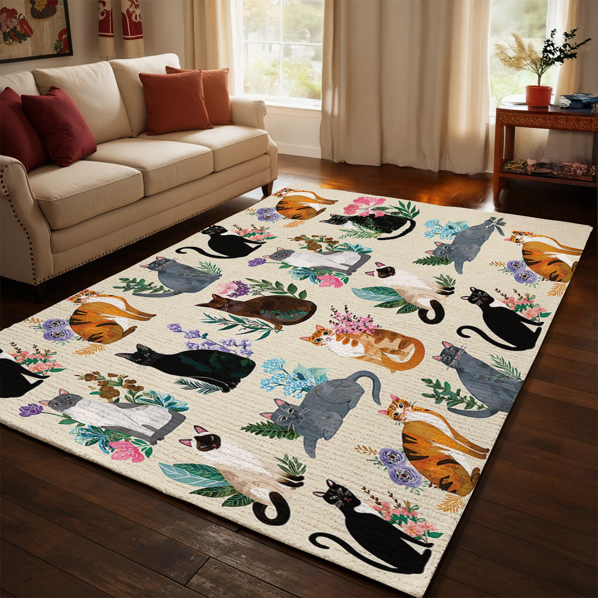 Lorva Area Rug Botanical Cats