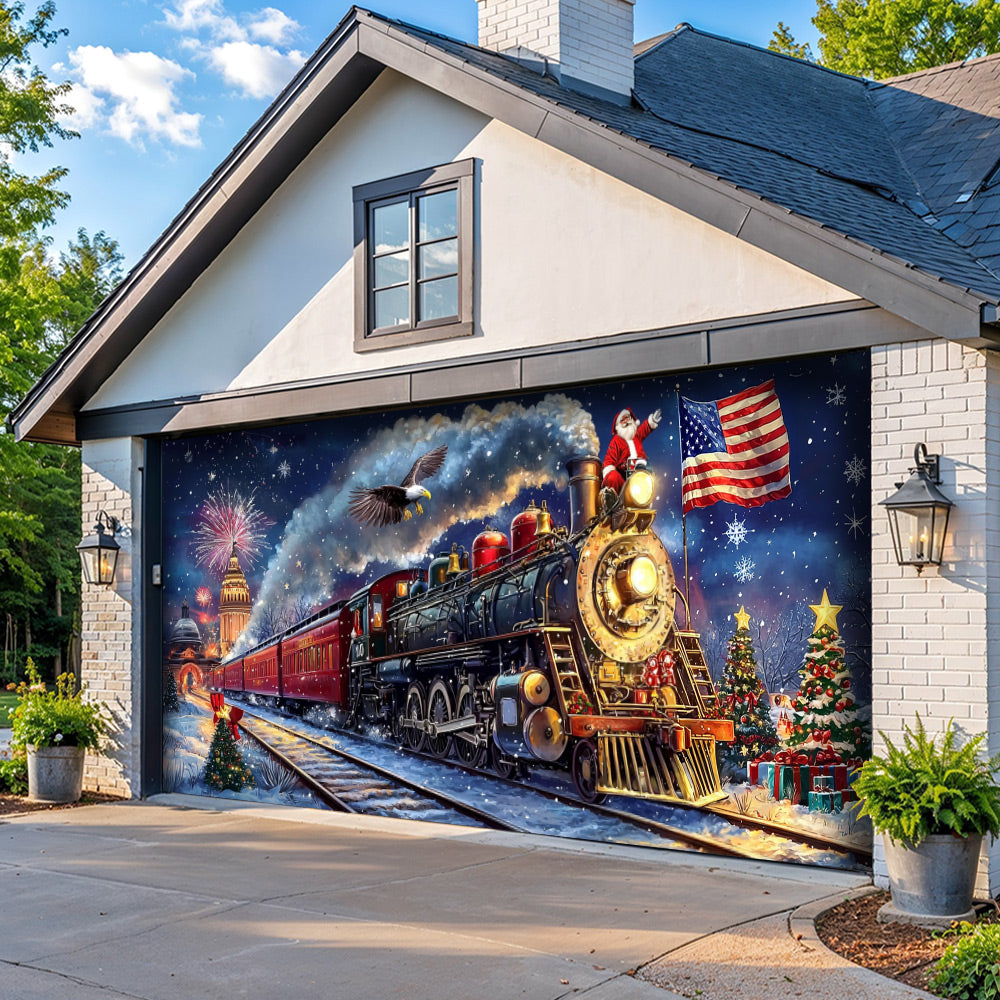 Lorva Garage Door Banner Decoration Patriotic Santa Claus Holiday Express
