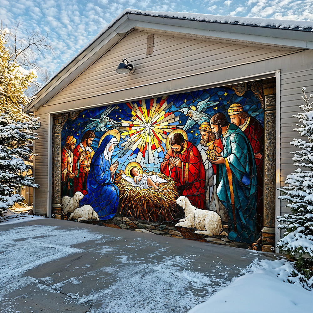 Lorva Christmas Garage Door Banner Decoration Holy Family Nativity