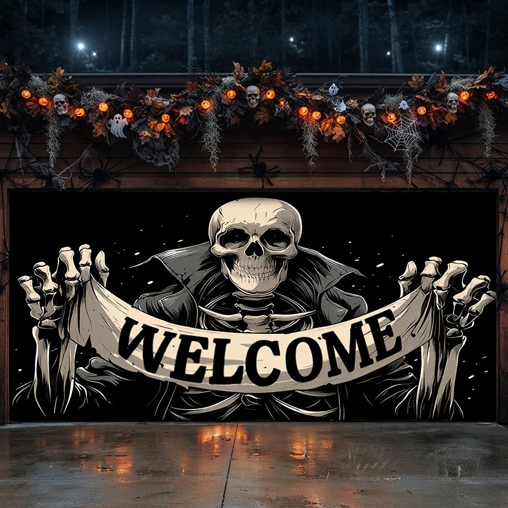 Lorva Halloween Garage Door Banner Decoration Skeleton Welcome