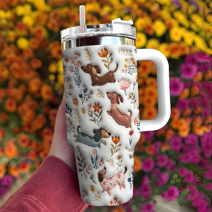 Lorva Dachshund Tumbler Charming Garden Bloom