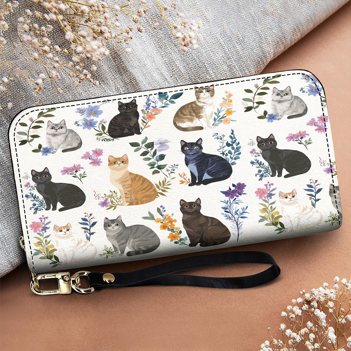 Lorva Leather Wallet Charming Floral Cats