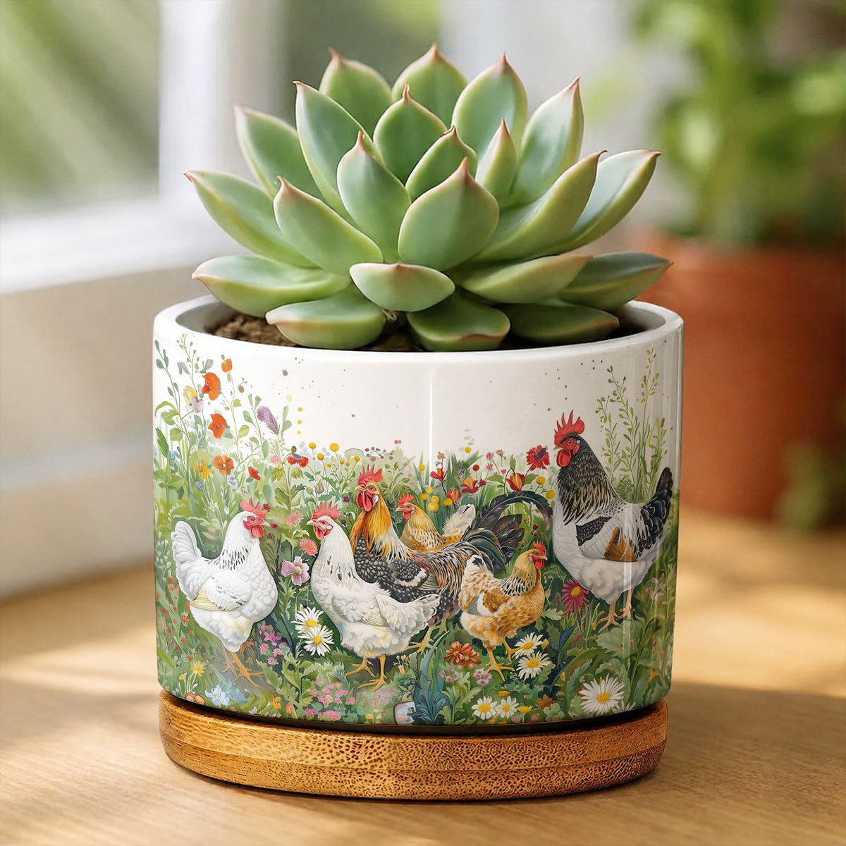 Lorva Chicken Ceramic Plant Pot Charming Flower Garden
