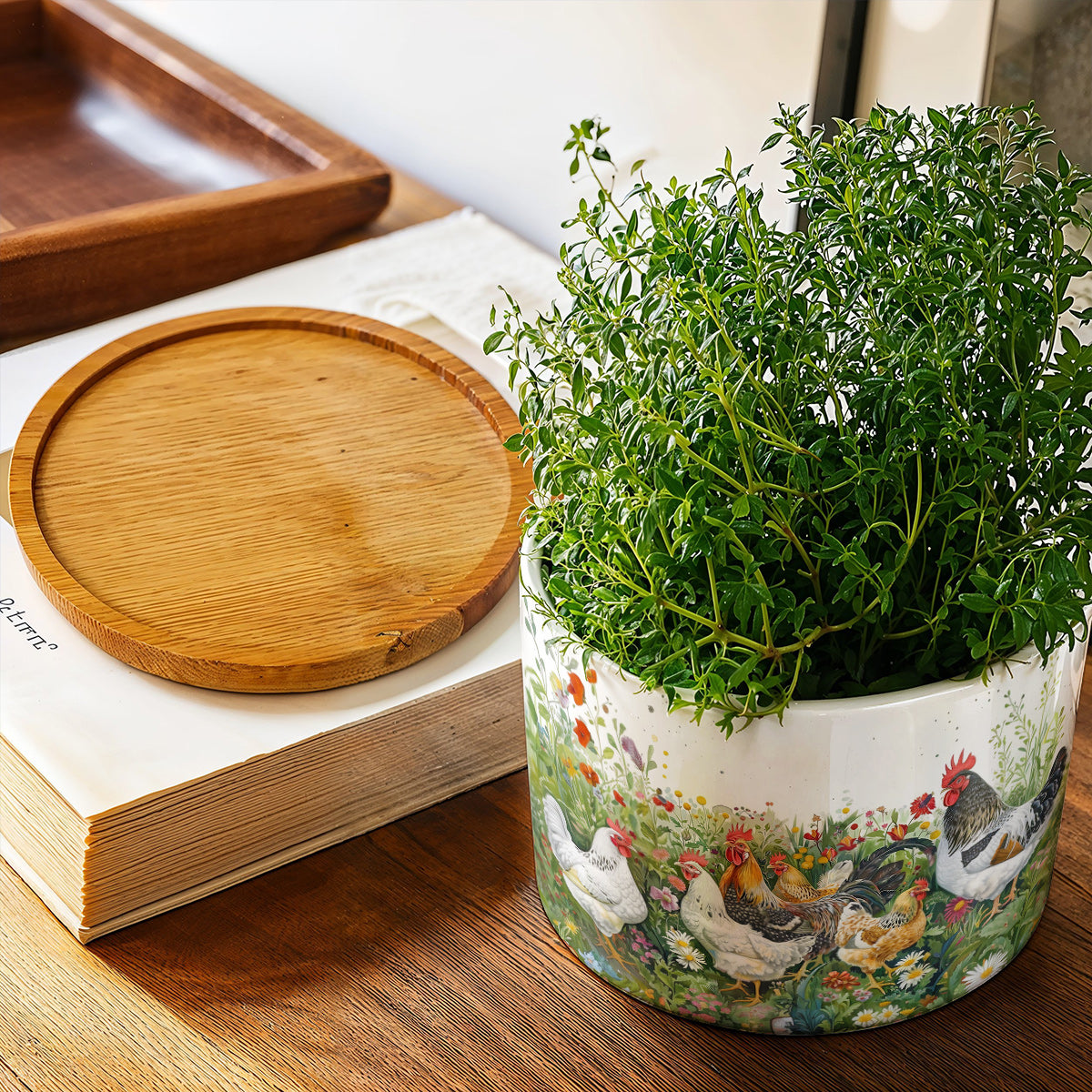 Lorva Chicken Ceramic Plant Pot Charming Flower Garden