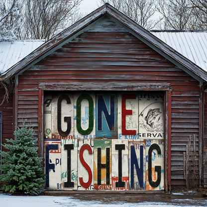 Lorva Garage Door Banner Decoration Gone Fishing