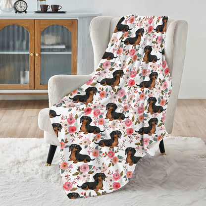 Lorva Dachshund Fleece Blanket Charming Rose