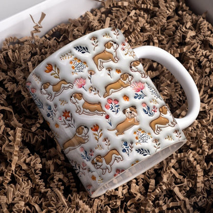 Lorva English Bulldog Flat Print Mug Happy Field Flowers
