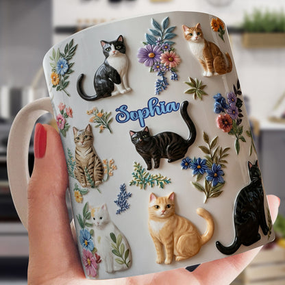 Lorva Personalized Flat Print Mug Cute Floral Cats