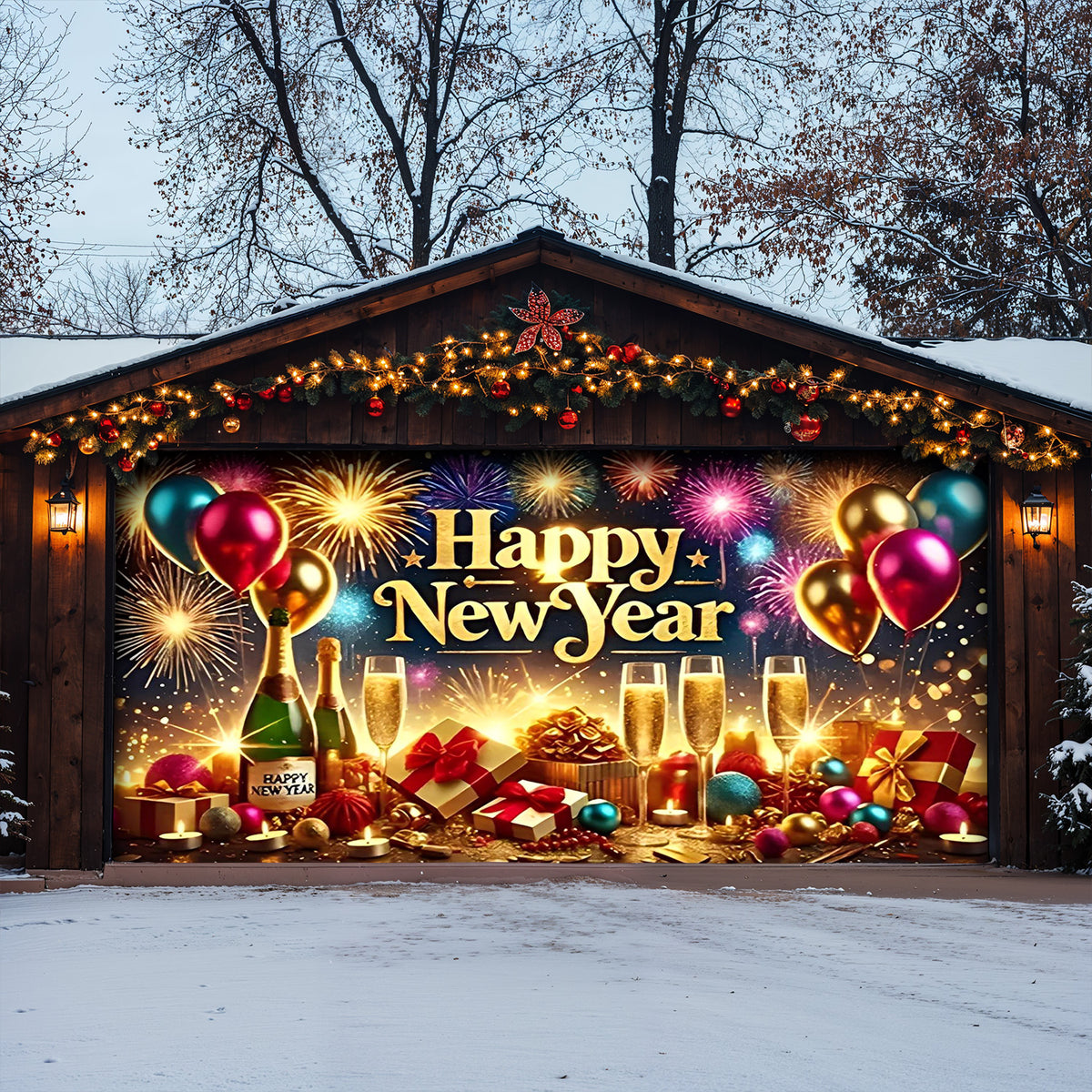 Lorva Garage Door Banner Decoration Happy New Year