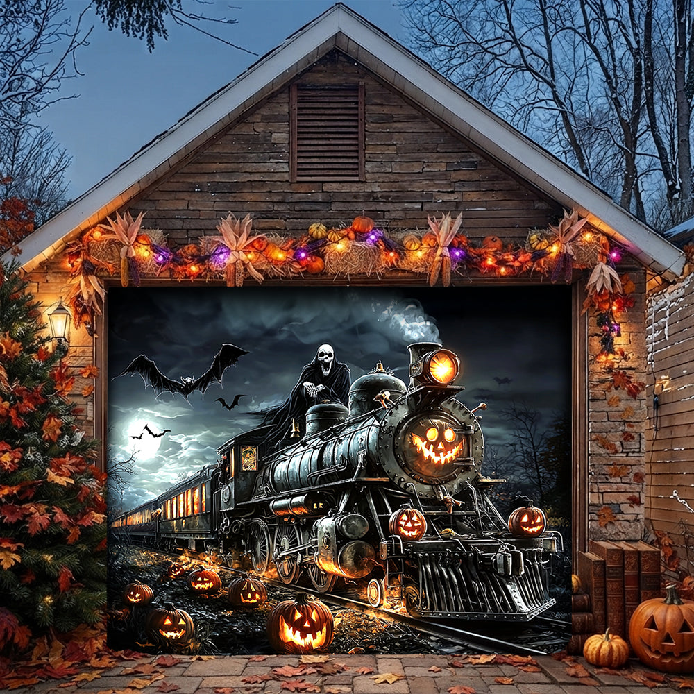 Lorva Halloween Garage Door Banner Decoration Halloween Ghost Train