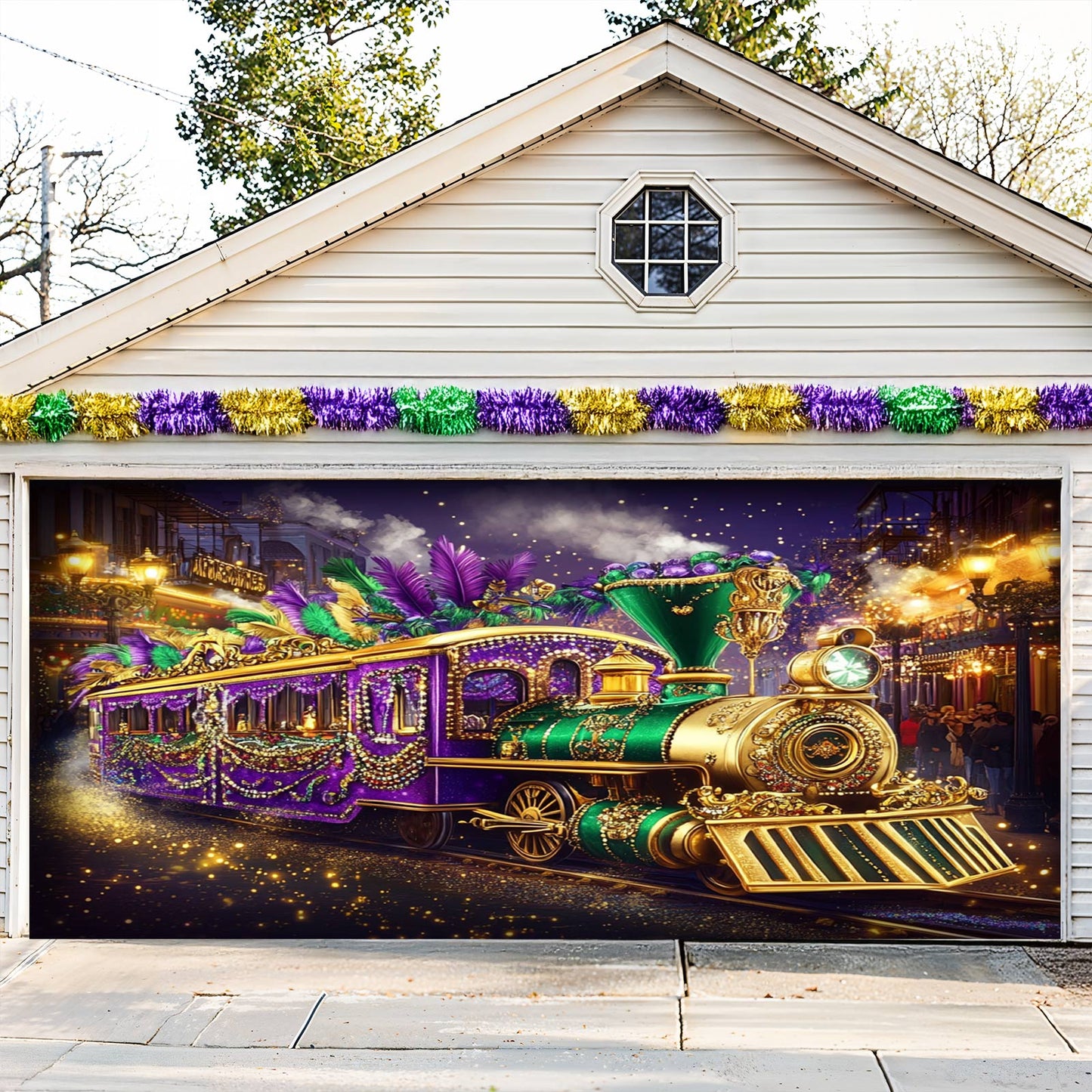 Lorva Garage Door Banner Decoration Majestic Mardi Gras Train