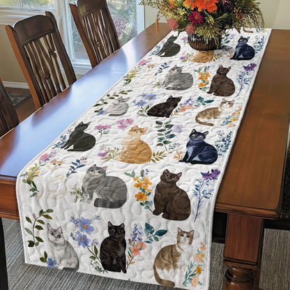 Lorva Quilted Table Runner Charming Floral Cats