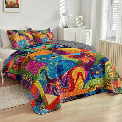 Lorva All Season Quilt 3-Piece Set Colorful Whimsical Cats
