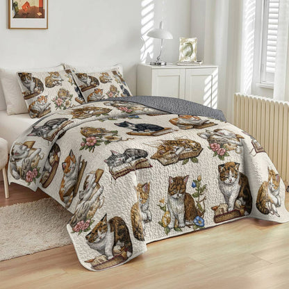 Cat Book Lorva All Season Quilt 3-Piece Set Charming Floral Autumn
