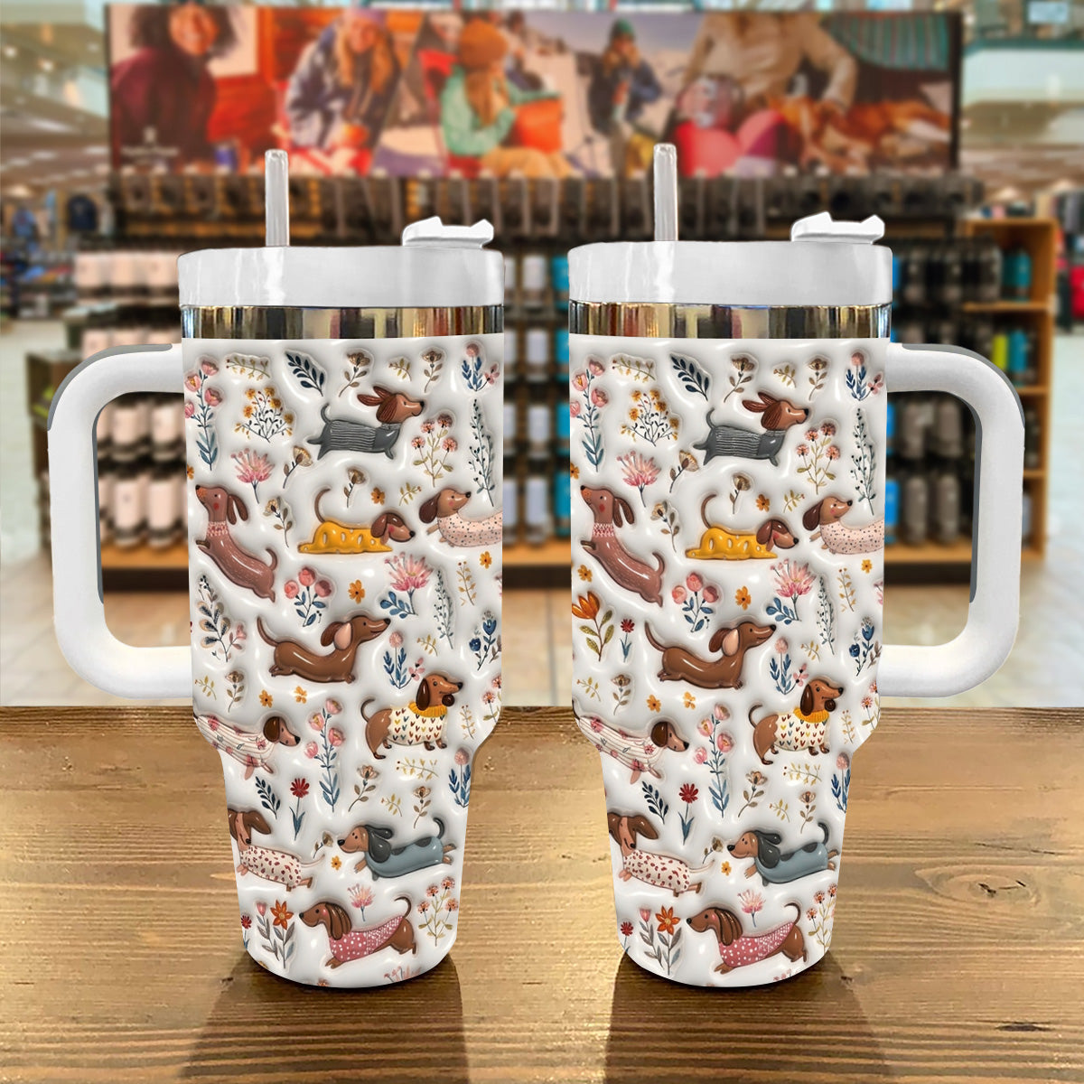 Lorva Dachshund Tumbler Happy Field Flowers