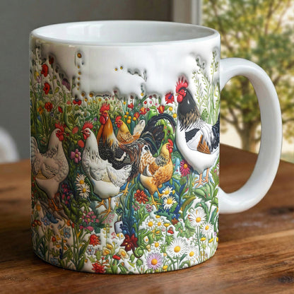 Lorva Chicken Flat Print Mug Happy Field Flowers