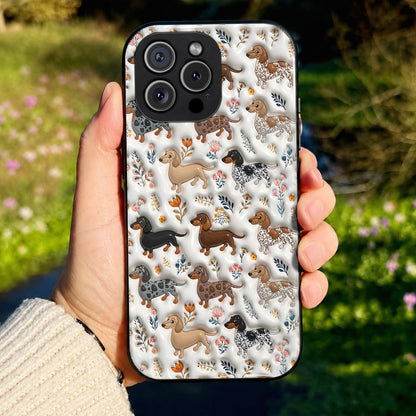 Lorva Dachshund Flat Print Phone Case Smile Field Flowers