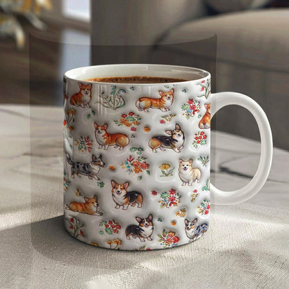 Lorva Corgi Flat Print Mug Cute Floral