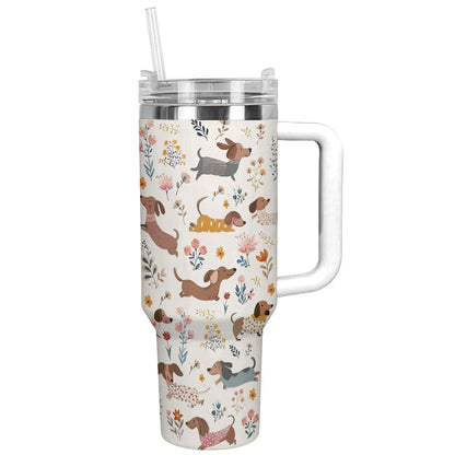 Lorva Dachshund Tumbler Happy Field Flowers