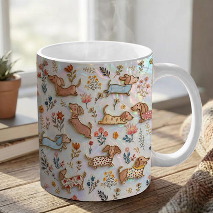Lorva Flat Print Mug Cute Floral Dachshunds