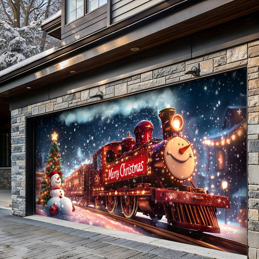 Lorva Garage Door Banner Decoration Merry Christmas Train