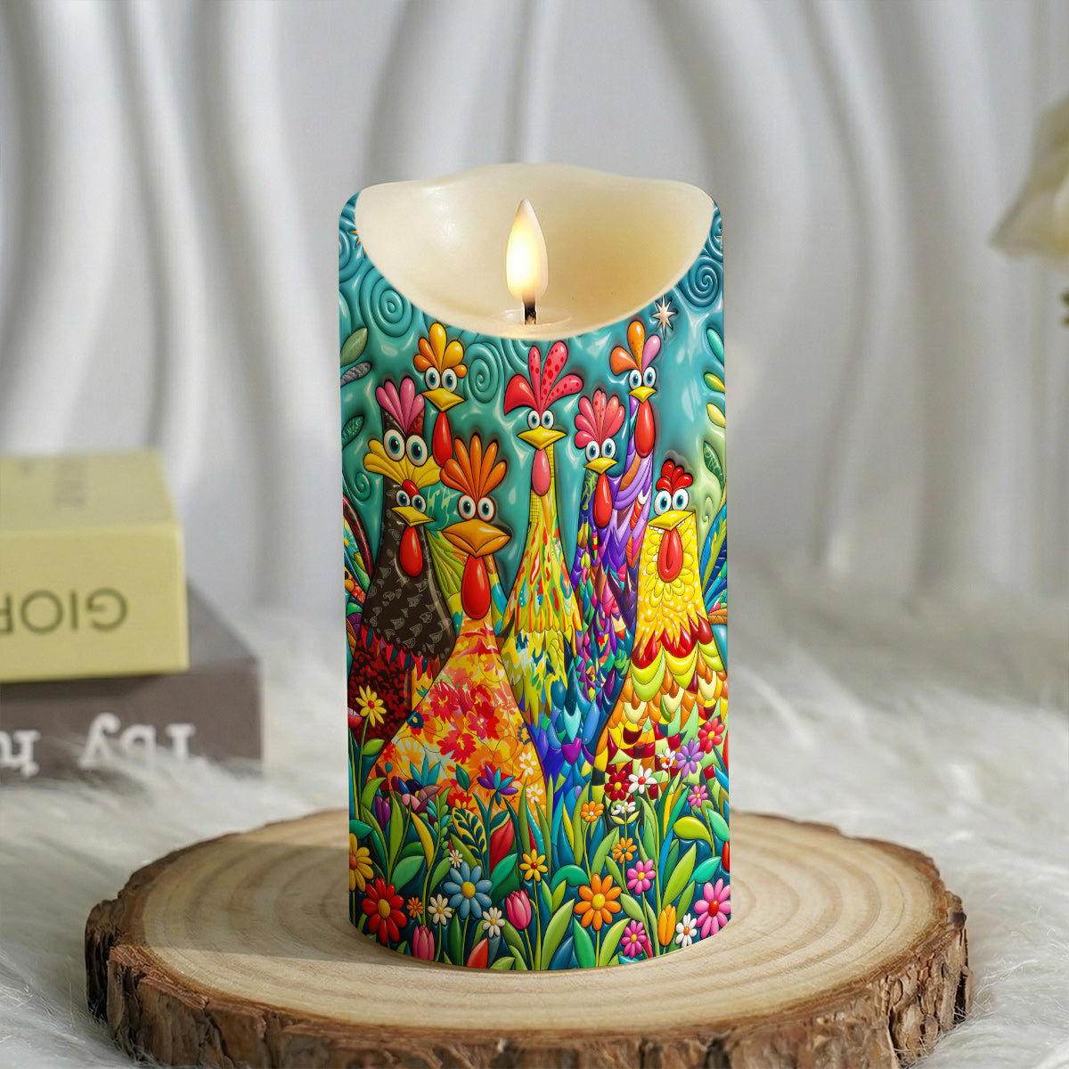 Lorva Chicken LED Candle Charming Floral Chickens