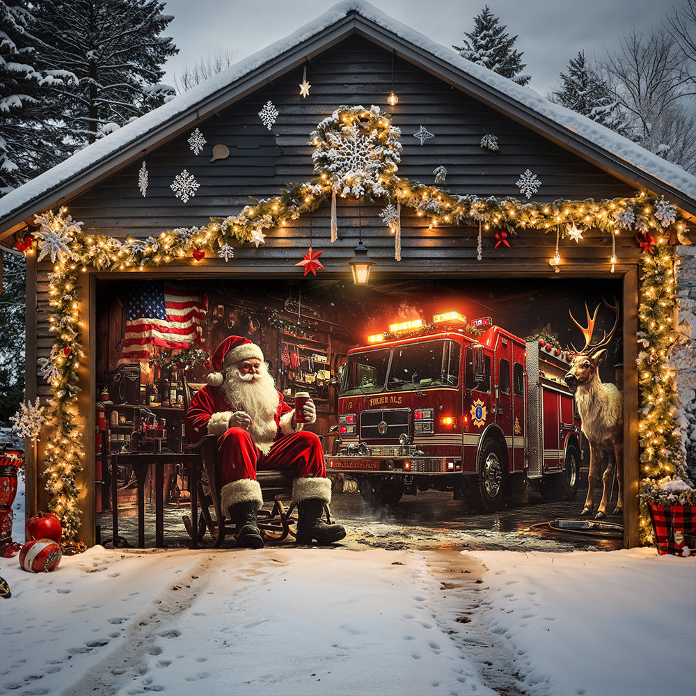 Lorva Garage Door Banner Decoration Christmas Firefighter Garage