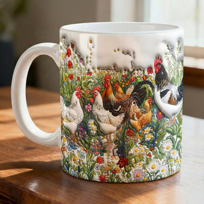 Lorva Chicken Flat Print Mug Happy Field Flowers