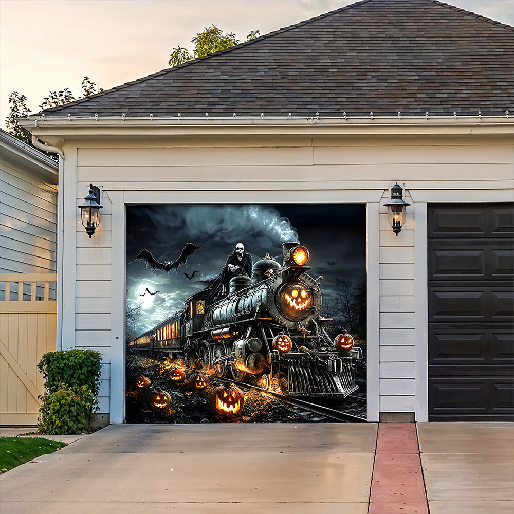 Lorva Halloween Garage Door Banner Decoration Halloween Ghost Train