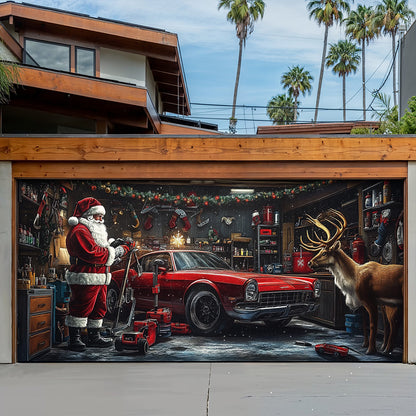 Lorva Christmas Garage Door Banner Decoration Reindeer At The Repair Shop