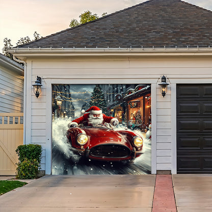 Lorva Christmas Garage Door Banner Decoration Majestic Santa Racing