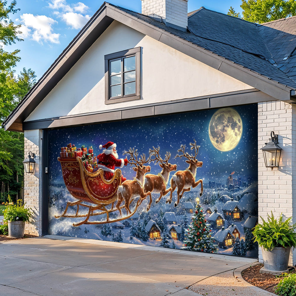 Lorva Christmas Garage Door Banner Decoration Midnight Flight To Christmas