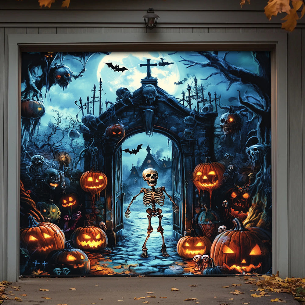 Lorva Halloween Garage Door Banner Decoration The Skeleton Graveyard