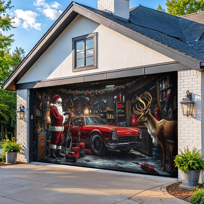Lorva Christmas Garage Door Banner Decoration Reindeer At The Repair Shop
