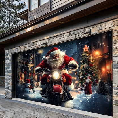Lorva Christmas Garage Door Banner Decoration Nightmare Santa Motorcycle